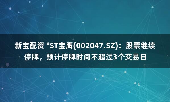 新宝配资 *ST宝鹰(002047.SZ)：股票继续停牌，预计停牌时间不超过3个交易日